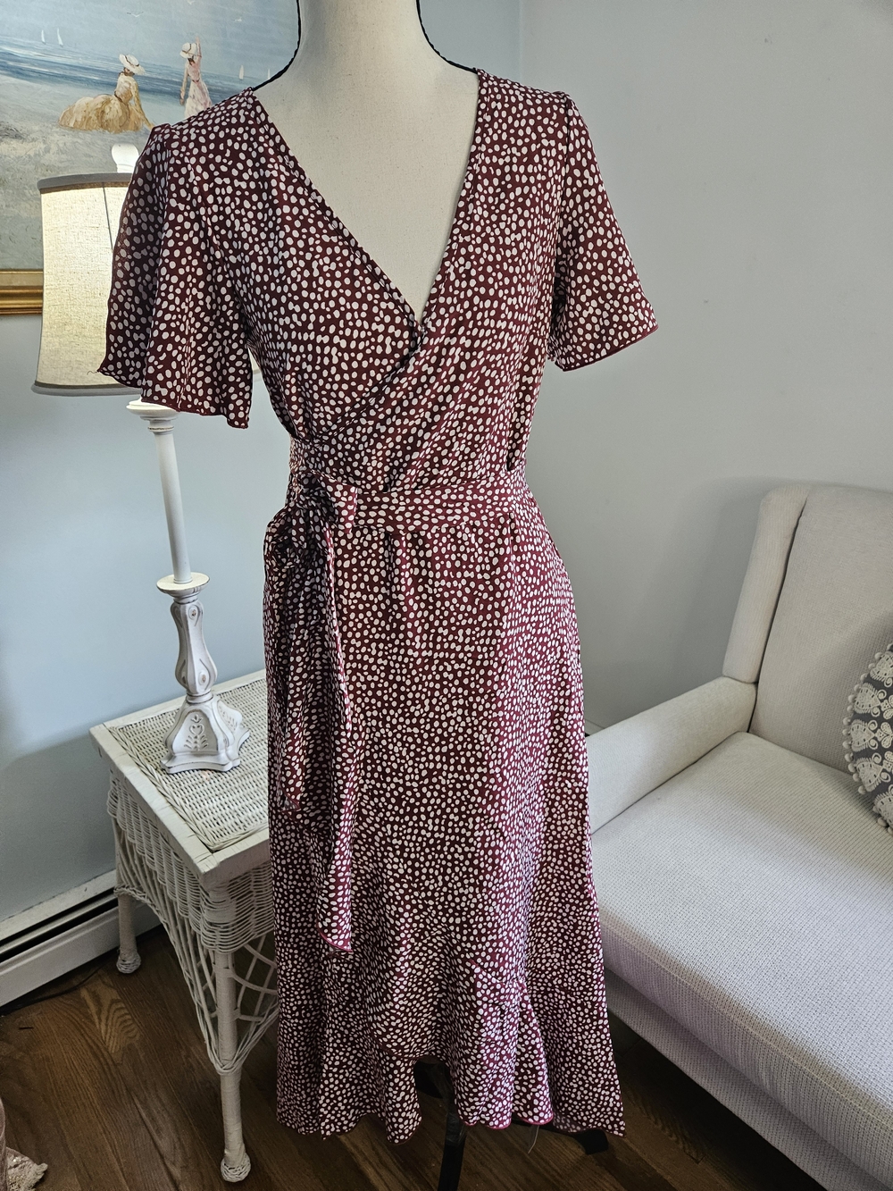 Cupshe Burgundy Dot Wrap Midi Dress